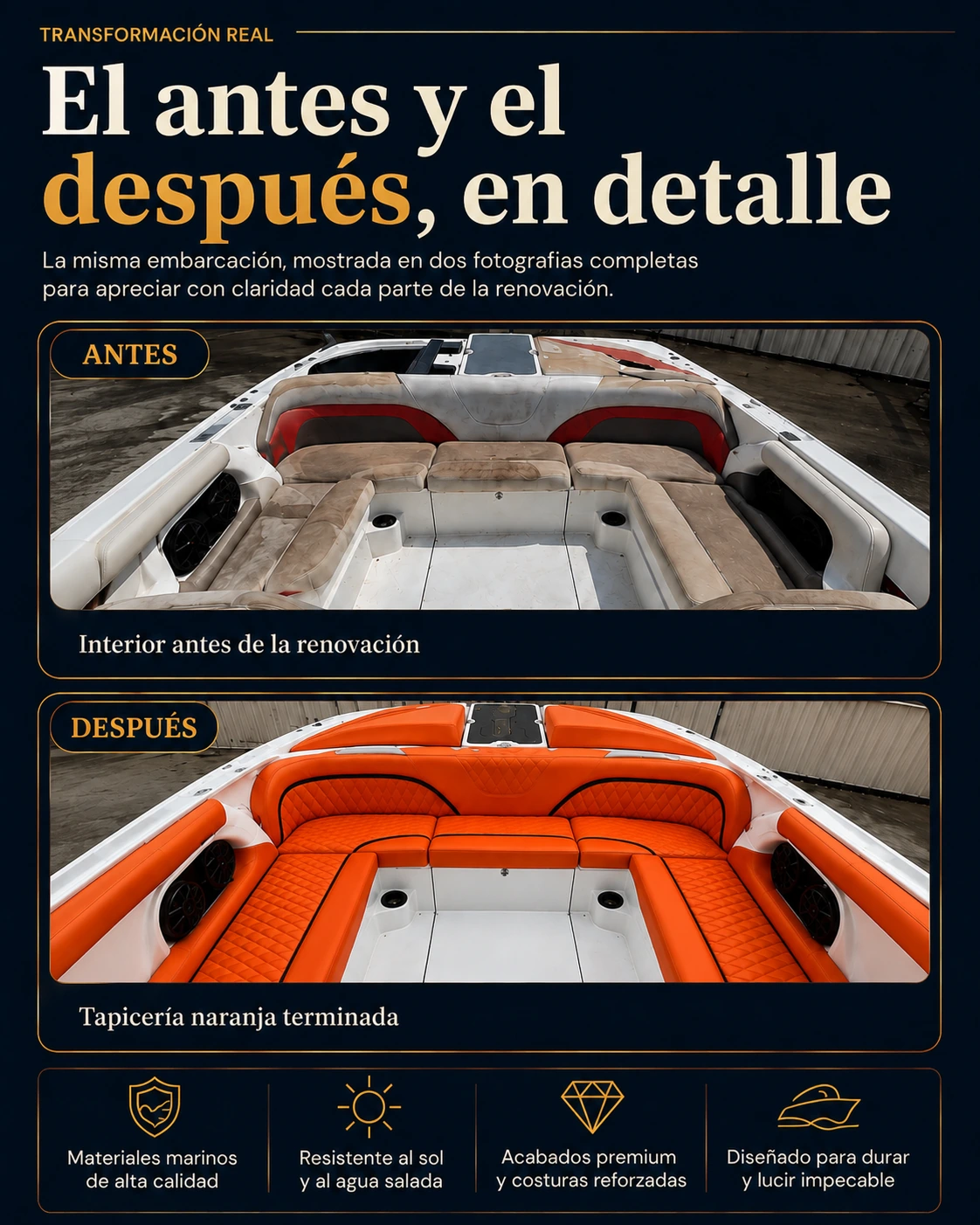 Transformación real: antes y después de tapicería marina